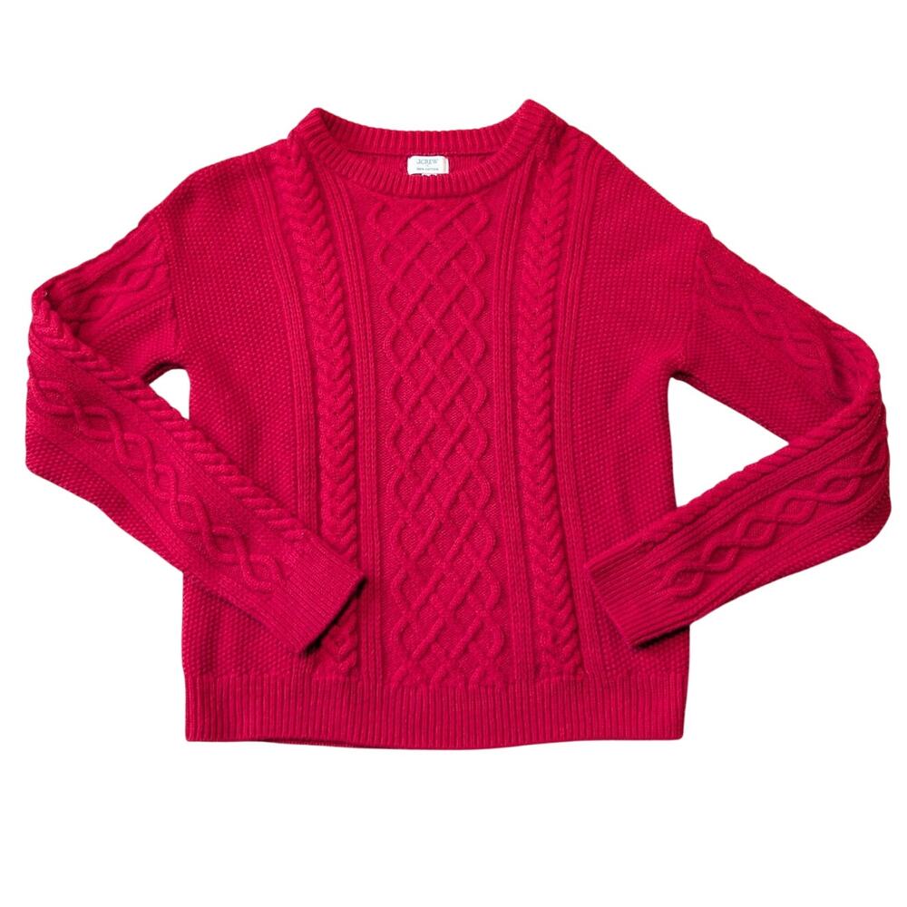 J.Crew Women’s Crewneck Sweater Size Small Crew Neck Red Cotton Cable Knit